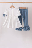 Blue Apple Crayon French Knot Ruffle Pants Set - Aaria Tees Aaria Tees