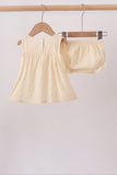 Oatmeal character french knot bloomer set Aaria Tees