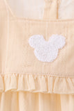 Oatmeal character french knot ruffle dress Aaria Tees