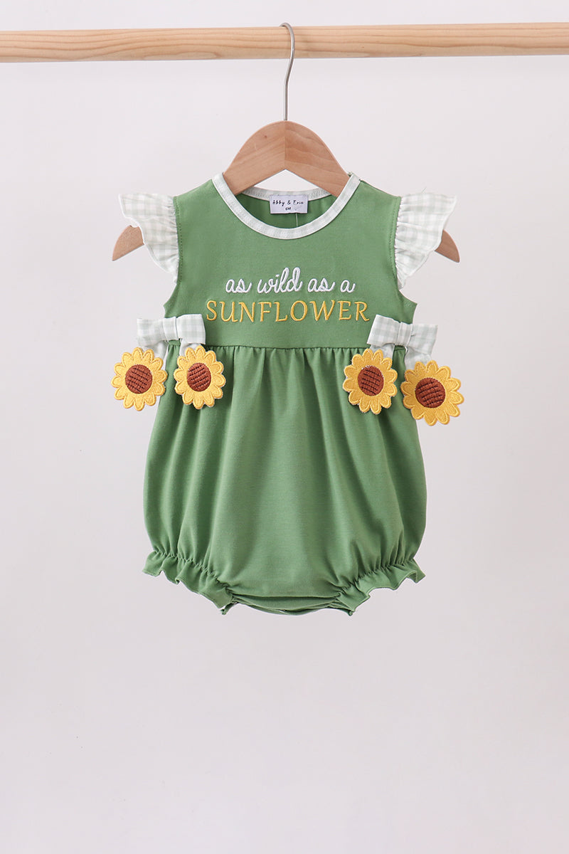 Green Sunflower Applique Ruffle Bubble - Aaria Tees Aaria Tees