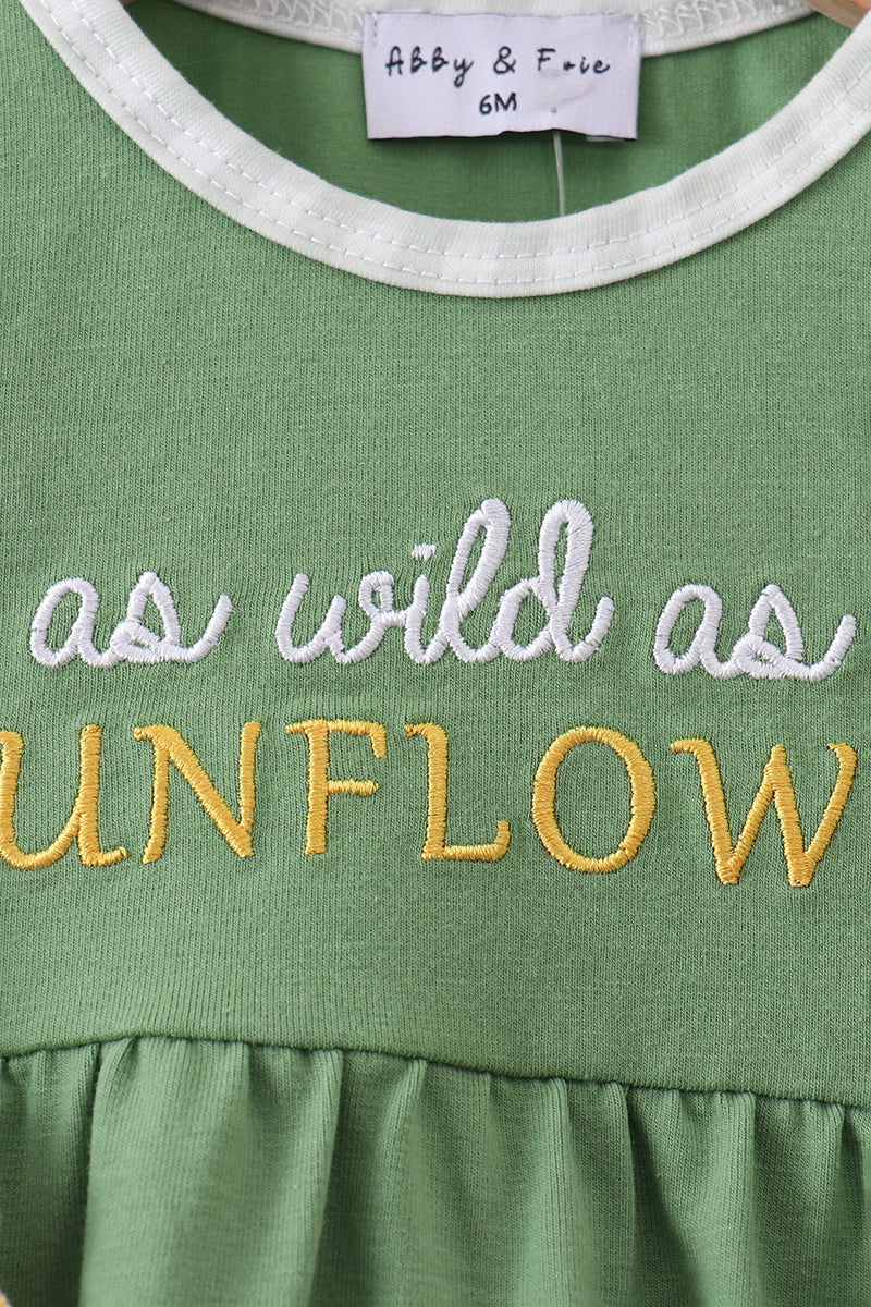 Green Sunflower Applique Ruffle Bubble - Aaria Tees Aaria Tees