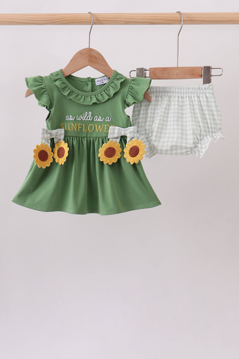 Green Sunflower Applique Ruffle Bloomer Set - Aaria Tees Aaria Tees