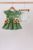 Green Sunflower Applique Ruffle Bloomer Set - Aaria Tees Aaria Tees