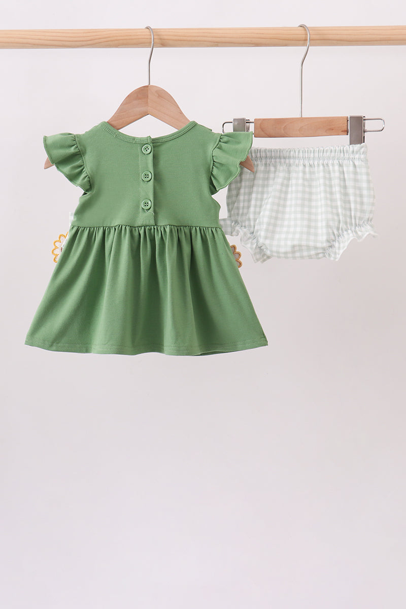 Green Sunflower Applique Ruffle Bloomer Set - Aaria Tees Aaria Tees