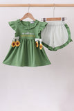 Green Sunflower Applique Ruffle Shorts Set - Aaria Tees Aaria Tees