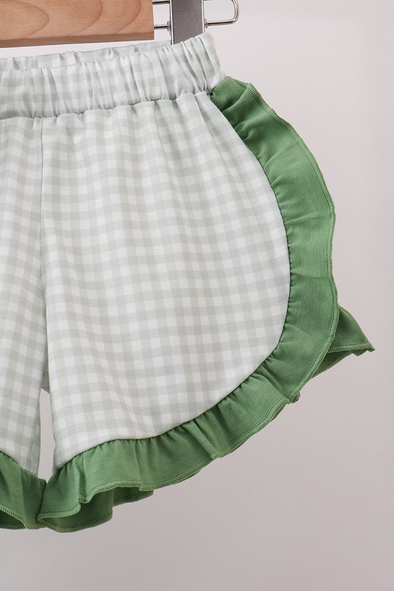 Green Sunflower Applique Ruffle Shorts Set - Aaria Tees Aaria Tees