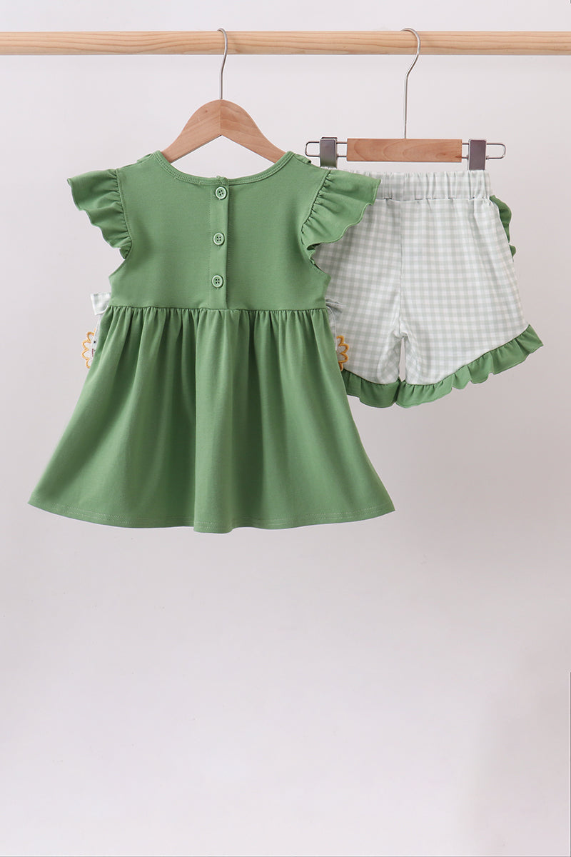 Green Sunflower Applique Ruffle Shorts Set - Aaria Tees Aaria Tees