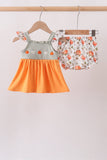 Orange Pumpkin Embroidery Ruffle Bloomer Set Aaria Tees