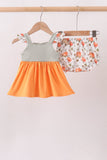 Orange Pumpkin Embroidery Ruffle Bloomer Set Aaria Tees