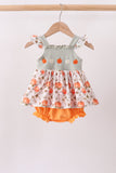 Orange Pumpkin Embroidery Ruffle Bubble Aaria Tees