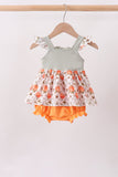 Orange Pumpkin Embroidery Ruffle Bubble Aaria Tees