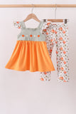 Orange Pumpkin Embroidery Ruffle Pants Set Aaria Tees