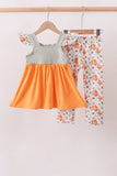 Orange Pumpkin Embroidery Ruffle Pants Set Aaria Tees