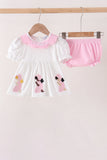 Pink Prayer Embroidery Ruffle Bloomer Set - Aaria Tees Aaria Tees