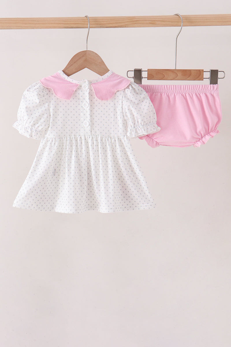 Pink Prayer Embroidery Ruffle Bloomer Set - Aaria Tees Aaria Tees