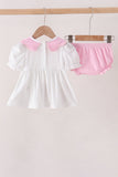 Pink Prayer Embroidery Ruffle Bloomer Set - Aaria Tees Aaria Tees