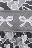 Grey Camouflage Bow Embroidery Ruffle Bubble Aaria Tees