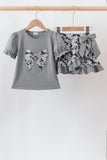 Grey Camouflage Bow Embroidery Ruffle Skorts Set Aaria Tees