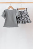 Grey Camouflage Bow Embroidery Ruffle Skorts Set Aaria Tees