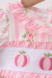 Pink Pumpkin Embroidery Floral Ruffle Bubble Aaria Tees