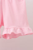Pink Pumpkin Embroidery Ruffle Shorts Set Aaria Tees