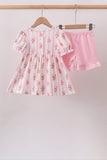 Pink Pumpkin Embroidery Ruffle Shorts Set Aaria Tees