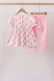 Pink Pumpkin Embroidery Ruffle Pants Set Aaria Tees