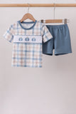Blue Pumpkin Embroidery Gingham Shorts Set Aaria Tees