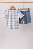 Blue Pumpkin Embroidery Gingham Shorts Set Aaria Tees
