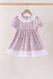Pink Floral Embroidery Ruffle Dress Aaria Tees