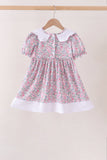 Pink Floral Embroidery Ruffle Dress Aaria Tees