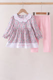 Pink Floral Embroidery Pants Set Aaria Tees