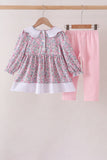 Pink Floral Embroidery Pants Set Aaria Tees