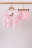 Pink Mallard Applique Gingham Bloomer Set Aaria Tees