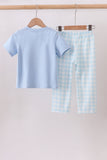 Blue Mallard Applique Gingham Pants Set Aaria Tees