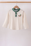 Brown Stripe Mallard Embroidery Top Aaria Tees