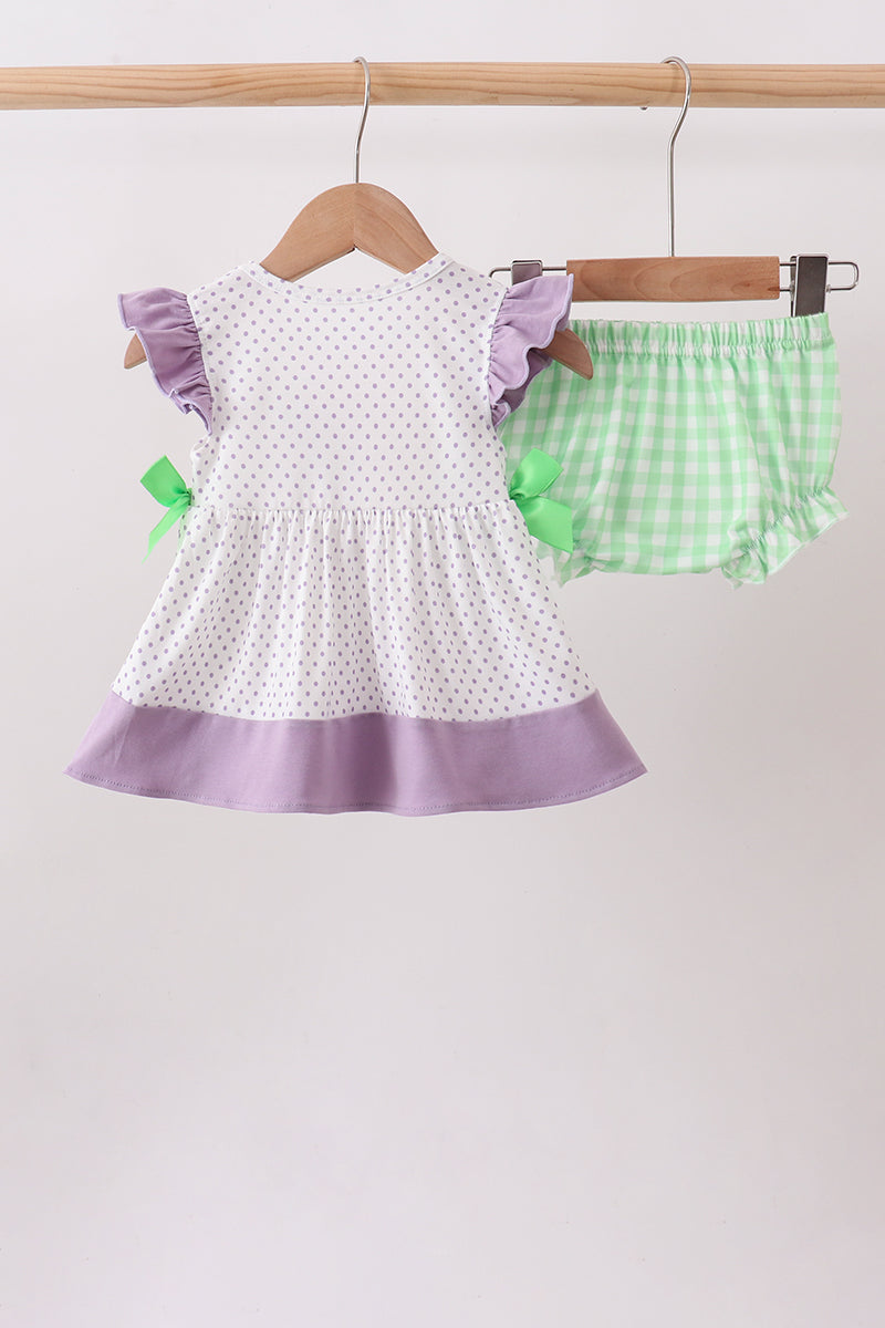 Purple Hocus pocus french knot ruffle bloomer set - Aaria Tees Aaria Tees