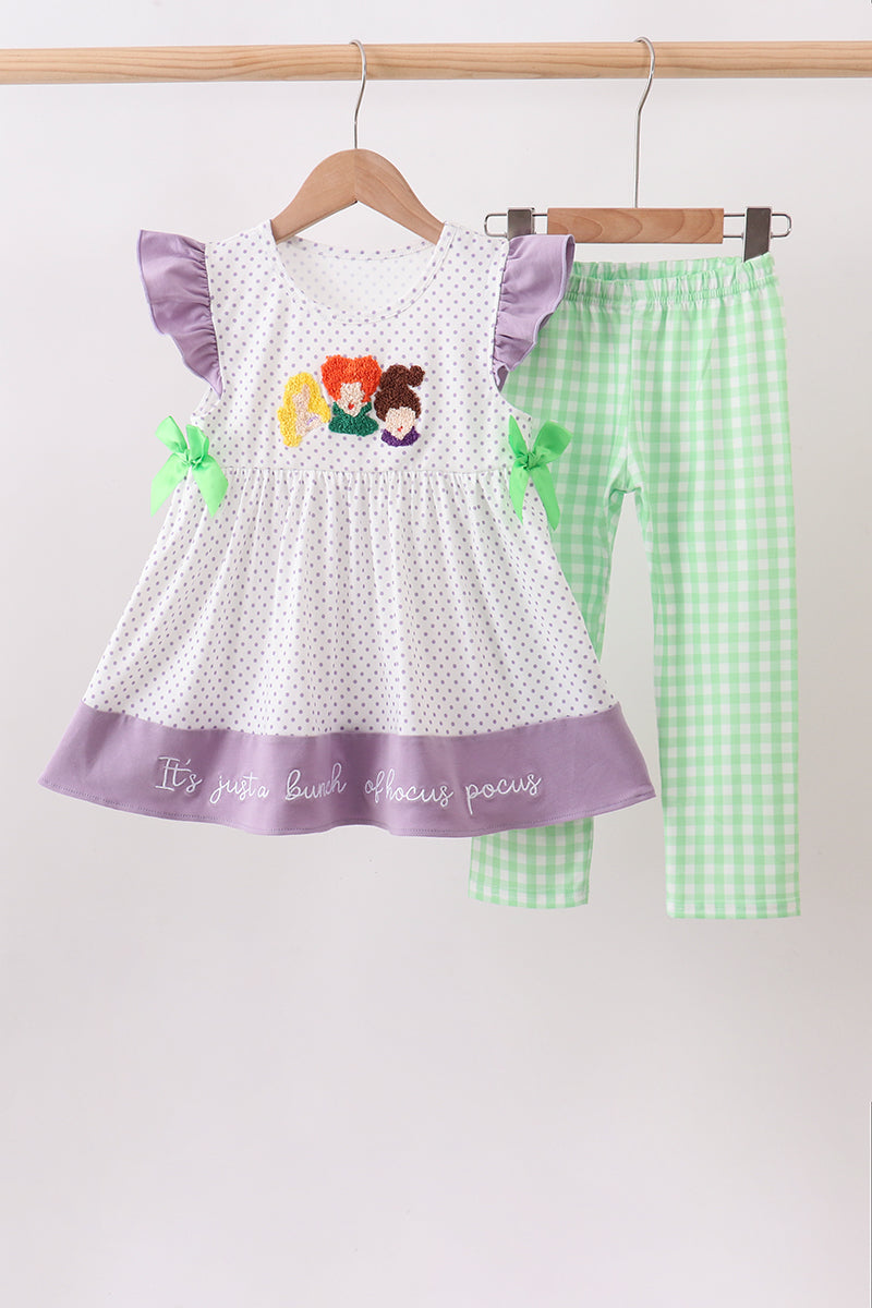 Purple Hocus pocus french knot ruffle pants set - Aaria Tees Aaria Tees
