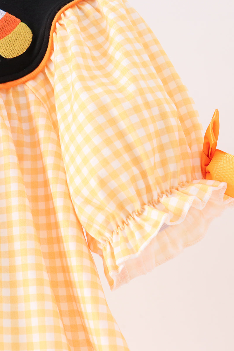 Mustard Candy Embroidery Gingham Dress - Aaria Tees Aaria Tees