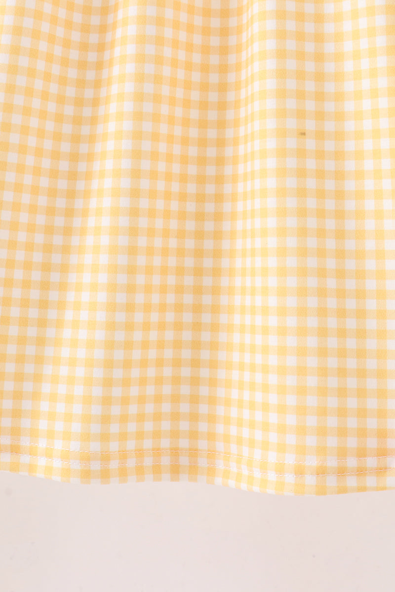 Mustard Candy Embroidery Gingham Dress - Aaria Tees Aaria Tees