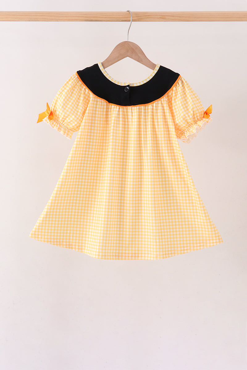 Mustard Candy Embroidery Gingham Dress - Aaria Tees Aaria Tees