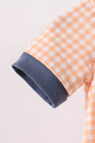 Orange Pumpkin Embroidery Gingham Bubble Aaria Tees