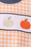 Orange Pumpkin Embroidery Gingham Bubble Aaria Tees