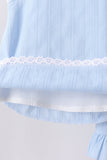 Blue Jacquard Lace Ruffle Pants Set Aaria Tees