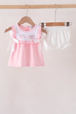 Pink Pumpkin Bow Embroidery Ruffle Bloomer Set Aaria Tees