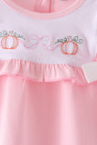 Pink Pumpkin Bow Embroidery Ruffle Bloomer Set Aaria Tees