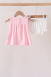 Pink Pumpkin Bow Embroidery Ruffle Bloomer Set Aaria Tees