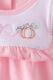 Pink Pumpkin Bow Embroidery Ruffle Bubble Aaria Tees