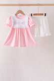 Pink Pumpkin Bow Embroidery Ruffle Shorts Set Aaria Tees