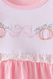 Pink Pumpkin Bow Embroidery Ruffle Shorts Set Aaria Tees